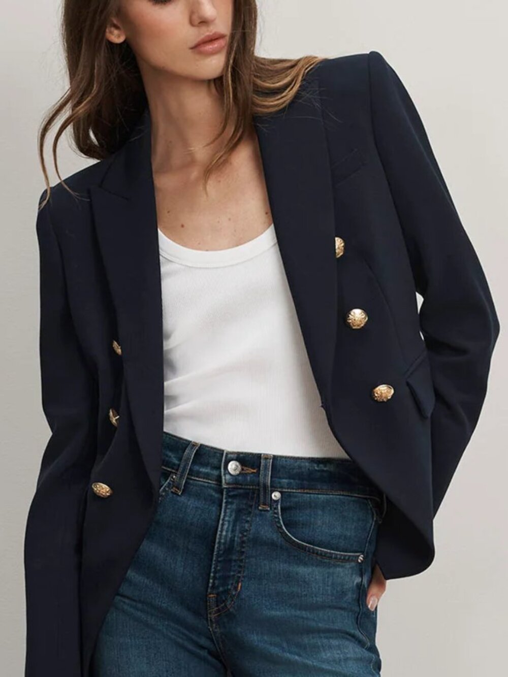 Veronica Beard Navy Miller Dickey Blazer Gold Crest Buttons Jacket Size 2